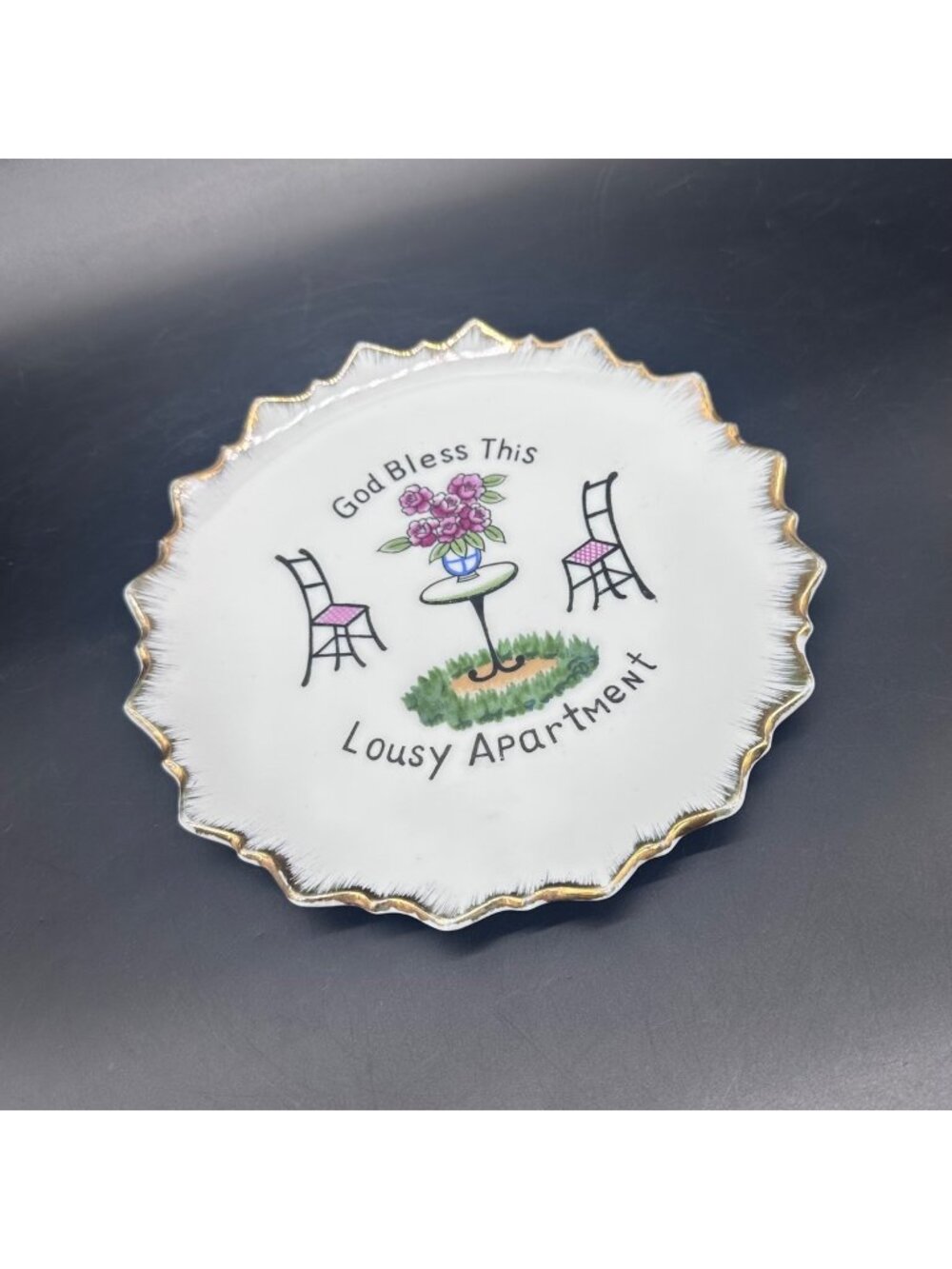 Vintage Wall Plate God Bless This Lousy Apartment Mid Century Japan Kitsch Humor
